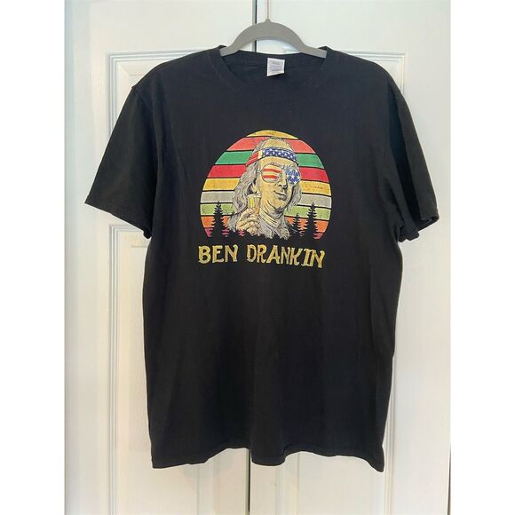 Ben Drankin Men's Black Graphic T-Shirt Standard L Patriotic Humor Short Sleeve - Picture 1 of 3
